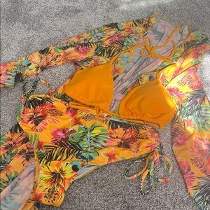 SHEIN Tropical Floral Bikini Set with Cover-Up